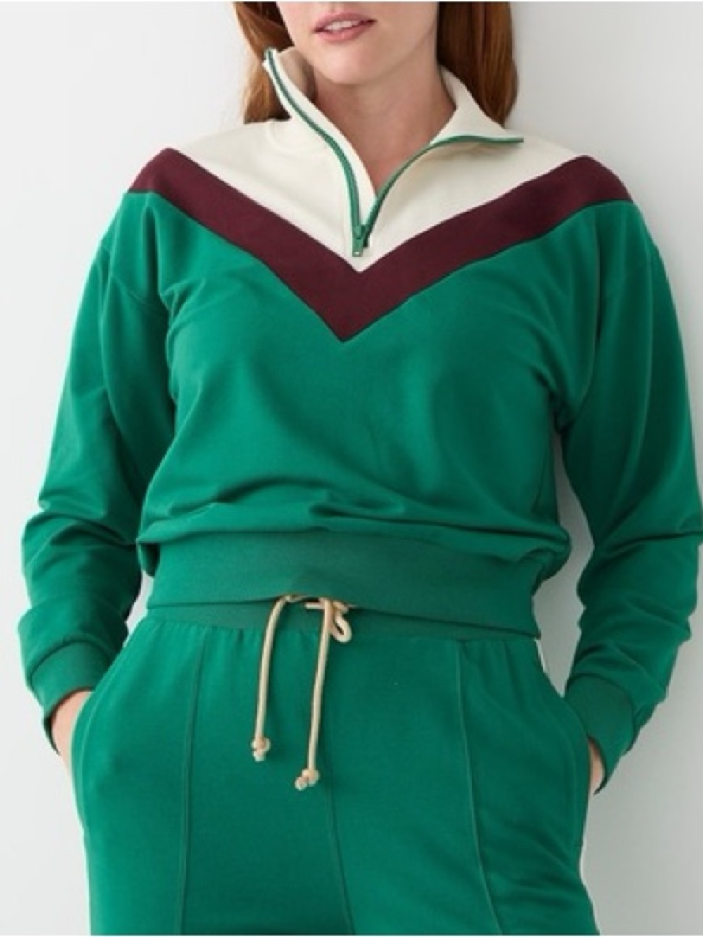 J. Crew Stretch terry half-zip colorblock sweatshirt Quarter‑Zip Sweater XXL